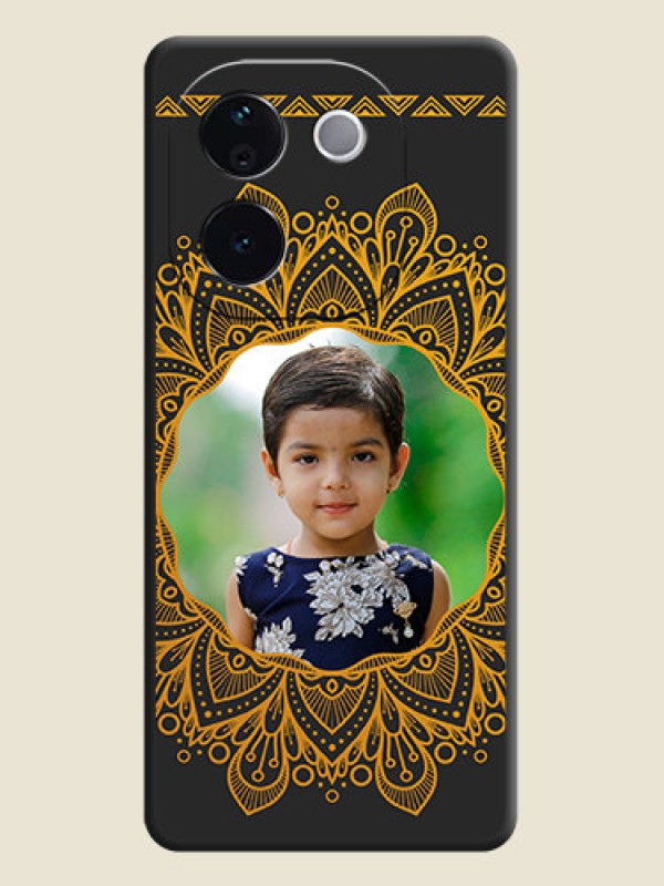 Custom Round Image with Floral Design On Space Black Custom Soft Matte Mobile Back Cover - iQOO Z9s Pro 5G