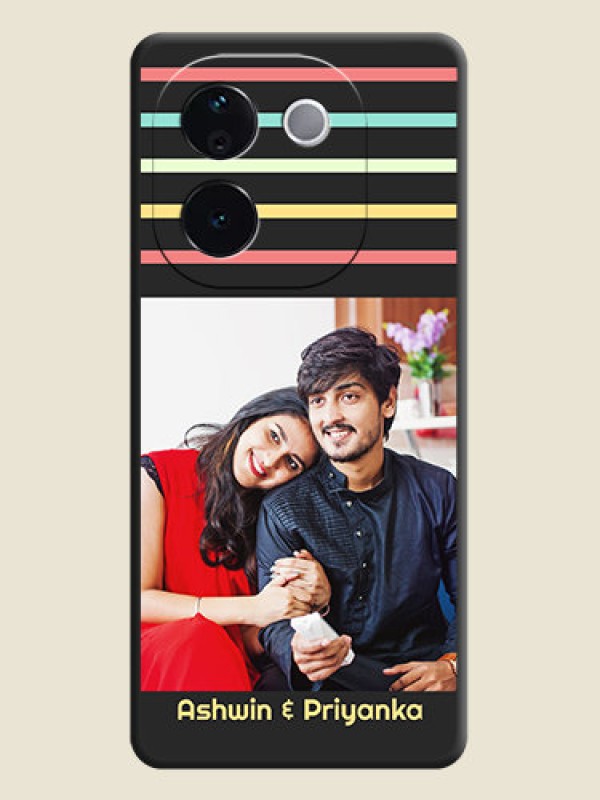 Custom Color Stripes with Photo and Text on Photo On Space Black Custom Soft Matte Mobile Back Cover - iQOO Z9s Pro 5G