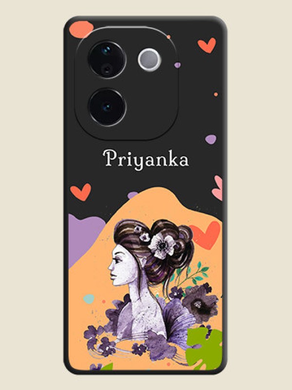 Custom Namecase For Her With Fancy Lady Image On Space Black Custom Soft Matte Mobile Back Cover - iQOO Z9s Pro 5G