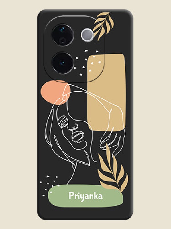 Custom Custom Text With Line Art Of Women & Leaves Design On Space Black Custom Soft Matte Mobile Back Cover - iQOO Z9s Pro 5G