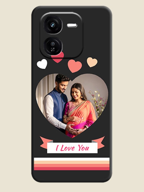 Custom Love Shaped Photo with Colorful Stripes On Space Black Custom Soft Matte Mobile Back Cover - iQOO Z9X 5G