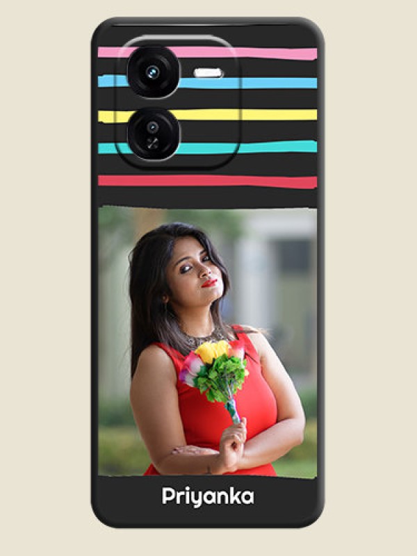 Custom Multicolor Lines with Image On Space Black Custom Soft Matte Mobile Back Cover - iQOO Z9X 5G