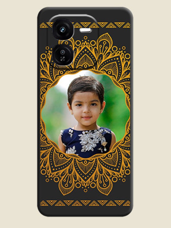 Custom Round Image with Floral Design On Space Black Custom Soft Matte Mobile Back Cover - iQOO Z9X 5G