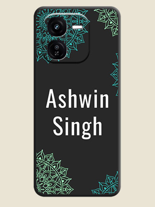 Custom Your Name with Floral Design On Space Black Custom Soft Matte Mobile Back Cover - iQOO Z9X 5G