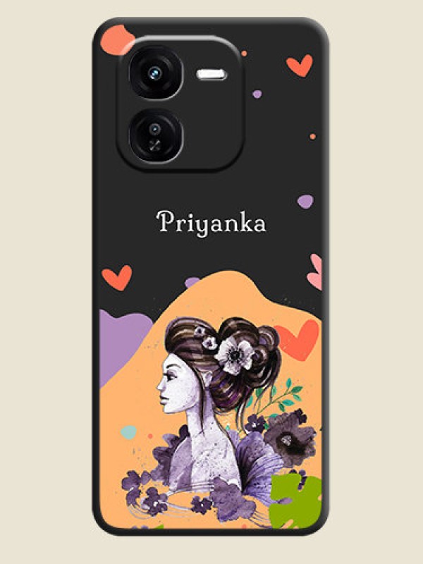 Custom Namecase For Her With Fancy Lady Image On Space Black Custom Soft Matte Mobile Back Cover - iQOO Z9X 5G