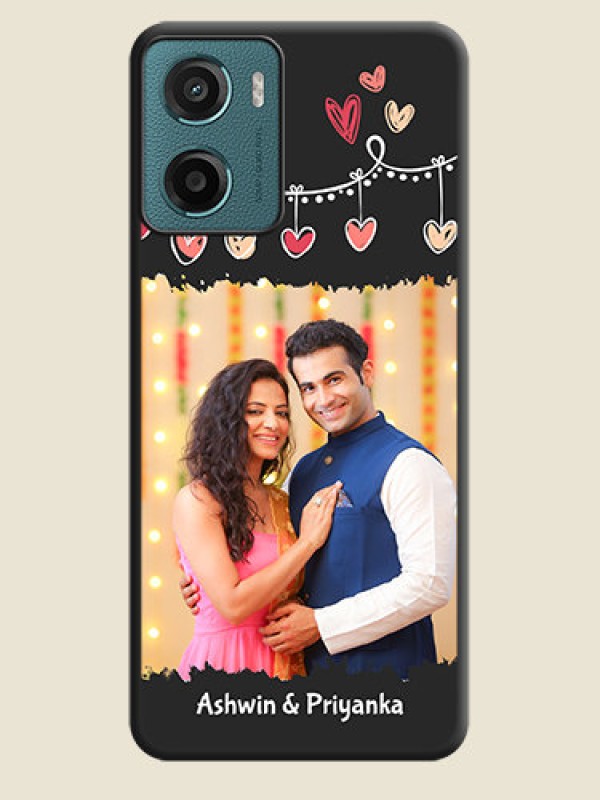 Custom Pink Love Hangings with Name On Space Black Custom Soft Matte Mobile Back Cover - Motorola E15