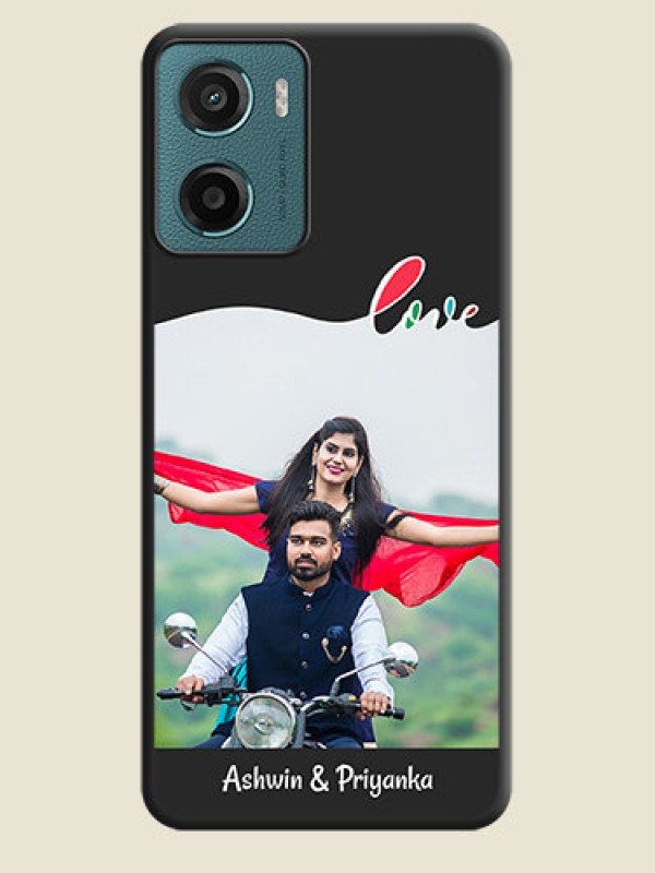 Custom Fall in Love Pattern with Picture on Photo On Space Black Custom Soft Matte Mobile Back Cover - Motorola E15