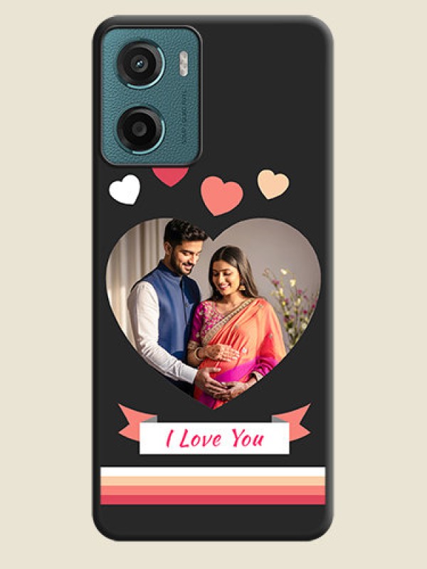 Custom Love Shaped Photo with Colorful Stripes On Space Black Custom Soft Matte Mobile Back Cover - Motorola E15