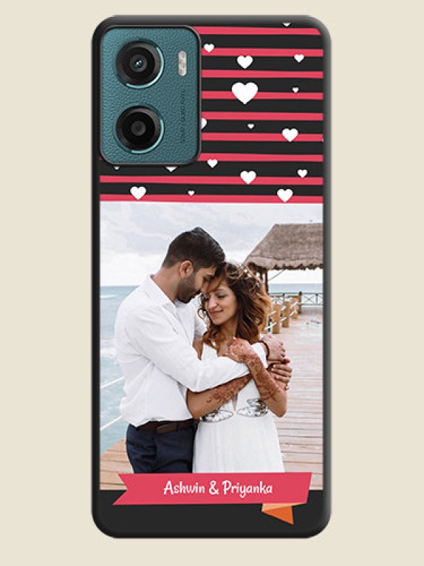 Custom White Color Love Symbols with Pink Lines Pattern On Space Black Custom Soft Matte Mobile Back Cover - Motorola E15
