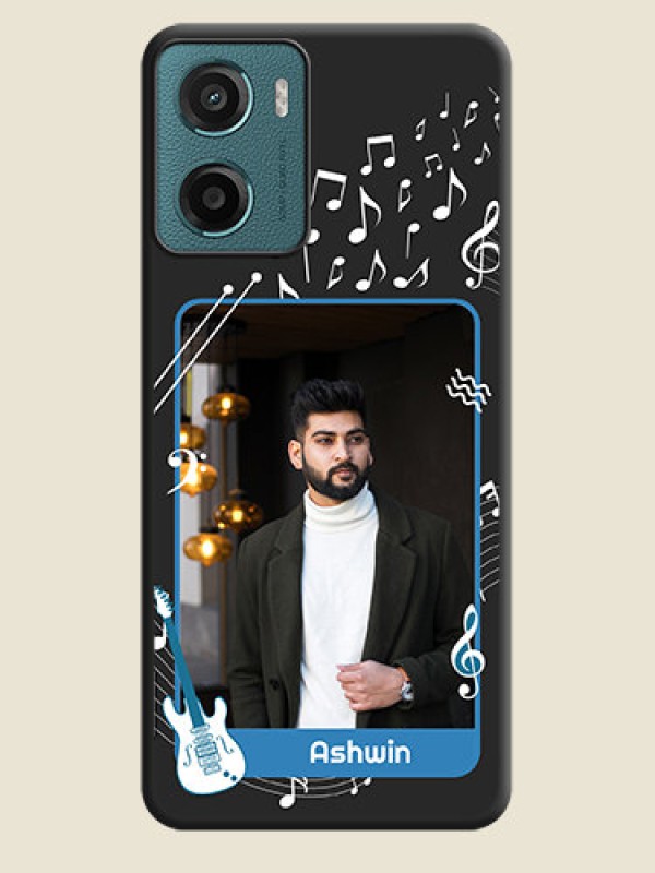 Custom Musical Theme Design with Text on Photo On Space Black Custom Soft Matte Mobile Back Cover - Motorola E15