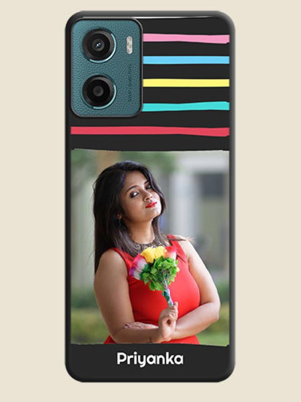 Custom Multicolor Lines with Image On Space Black Custom Soft Matte Mobile Back Cover - Motorola E15