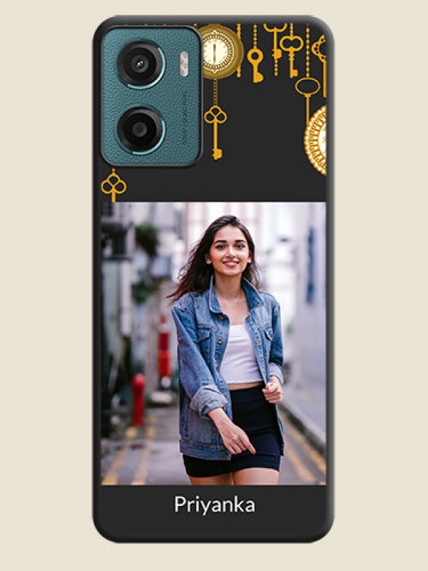 Custom Decorative Design with Text On Space Black Custom Soft Matte Mobile Back Cover - Motorola E15