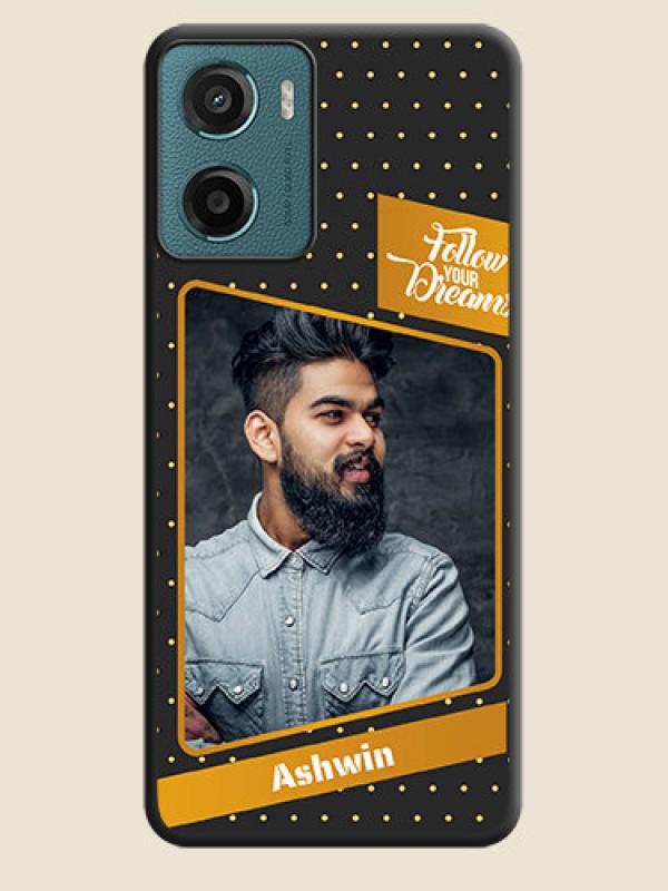 Custom Follow Your Dreams with White Dots On Space Black Custom Soft Matte Mobile Back Cover - Motorola E15