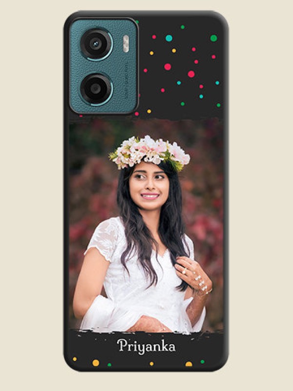 Custom Multicolor Dotted Pattern with Text On Space Black Custom Soft Matte Mobile Back Cover - Motorola E15