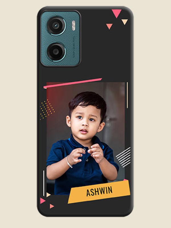 Custom Photo Frame with Triangle Small Dots on Photo On Space Black Custom Soft Matte Mobile Back Cover - Motorola E15