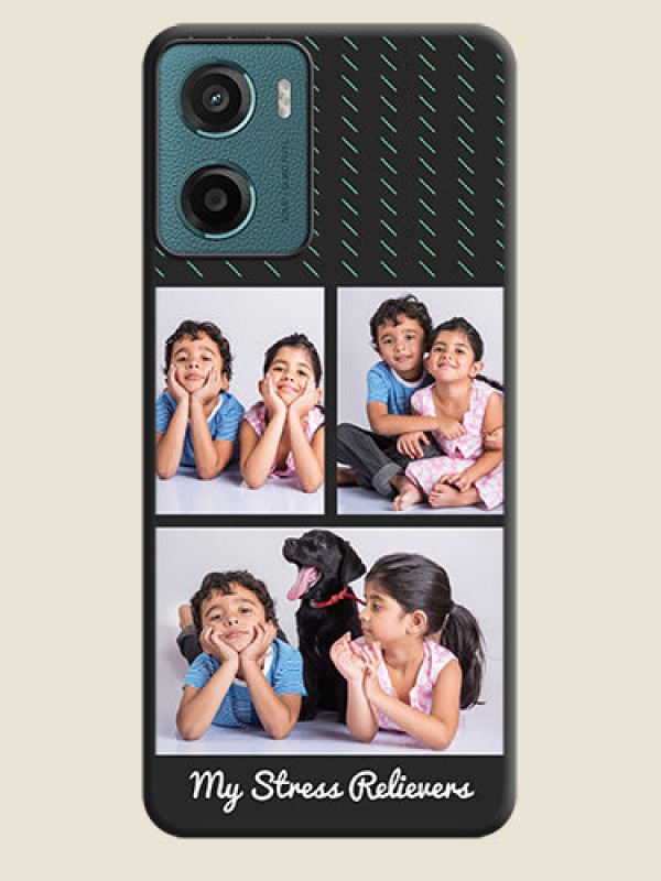 Custom Cross Dotted Pattern with 2 Image Holder On Space Black Custom Soft Matte Mobile Back Cover - Motorola E15