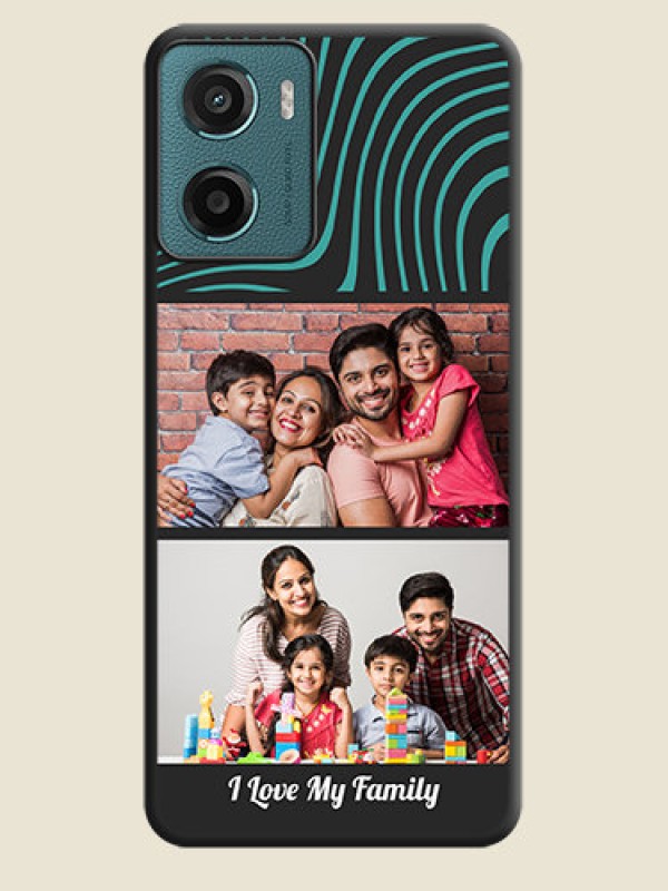 Custom Wave Pattern with 2 Image Holder On Space Black Custom Soft Matte Mobile Back Cover - Motorola E15