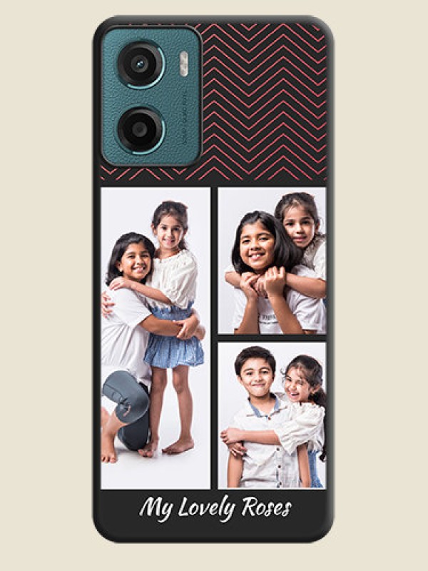 Custom Wave Pattern with 3 Image Holder On Space Black Custom Soft Matte Mobile Back Cover - Motorola E15