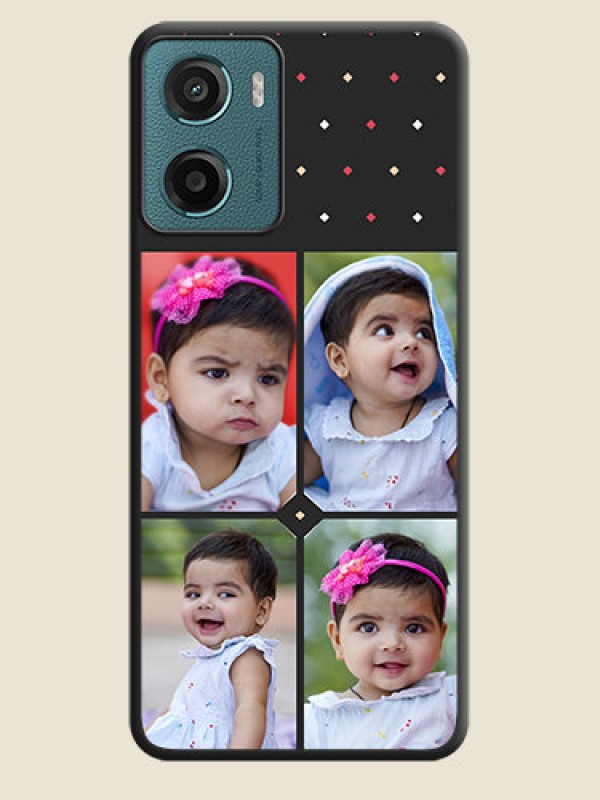 Custom Multicolor Dotted Pattern with 4 Image Holder On Space Black Custom Soft Matte Mobile Back Cover - Motorola E15