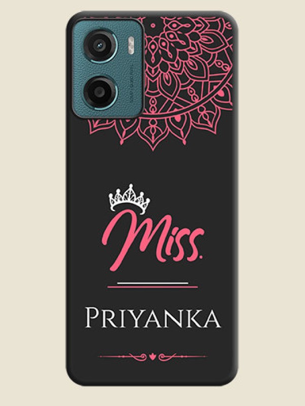 Custom Mrs Name with Floral Design On Space Black Custom Soft Matte Mobile Back Cover - Motorola E15