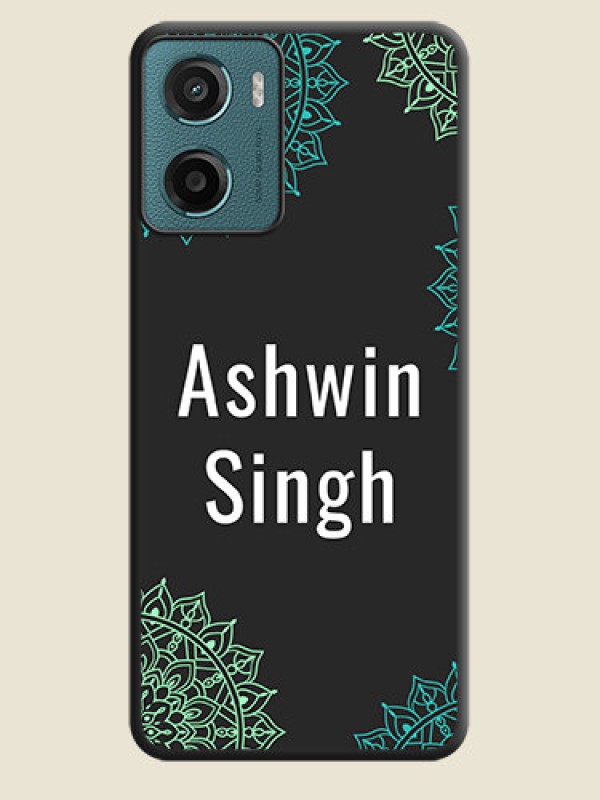 Custom Your Name with Floral Design On Space Black Custom Soft Matte Mobile Back Cover - Motorola E15