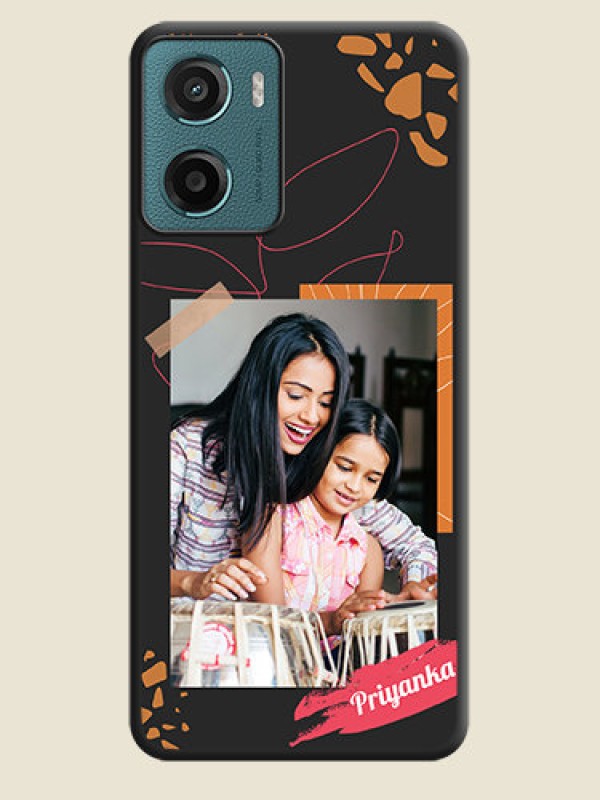Custom Orange Photo Frame On Space Black Custom Soft Matte Mobile Back Cover - Motorola E15