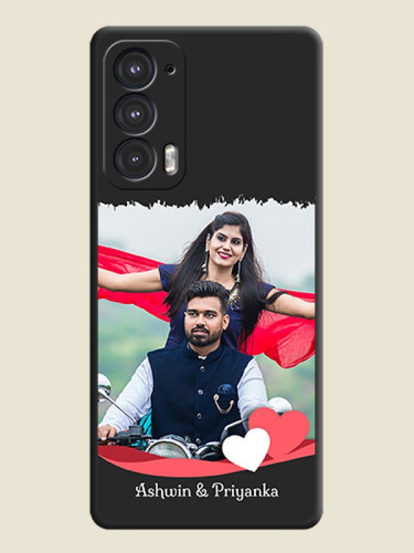 Custom Pin Color Love Shaped Ribbon Design with Text on Space Black Custom Soft Matte Phone Back Cover - Motorola Edge 20 5G