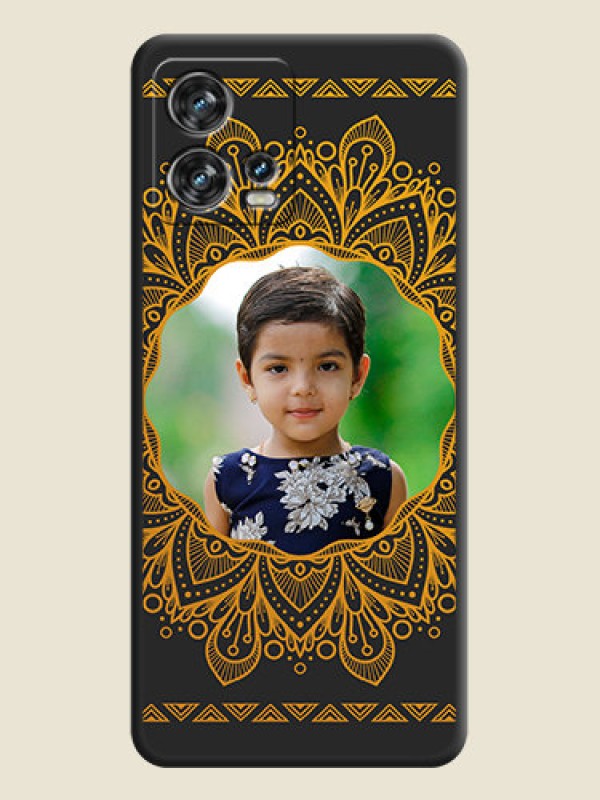 Custom Round Image with Floral Design on Photo on Space Black Soft Matte Mobile Cover - Motorola Edge 30 Fusion
