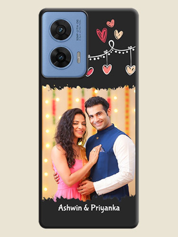 Custom Pink Love Hangings with Name On Space Black Custom Soft Matte Mobile Back Cover - Motorola Edge 50 Fusion 5G