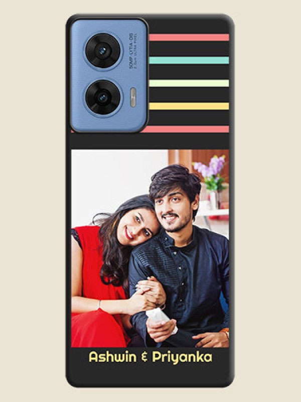 Custom Color Stripes with Photo and Text on Photo On Space Black Custom Soft Matte Mobile Back Cover - Motorola Edge 50 Fusion 5G