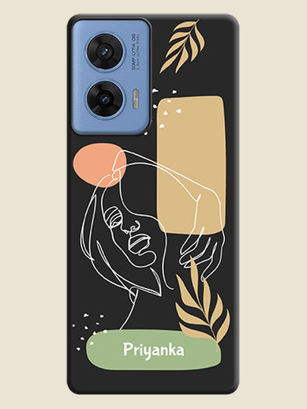 Custom Custom Text With Line Art Of Women & Leaves Design On Space Black Custom Soft Matte Mobile Back Cover - Motorola Edge 50 Fusion 5G