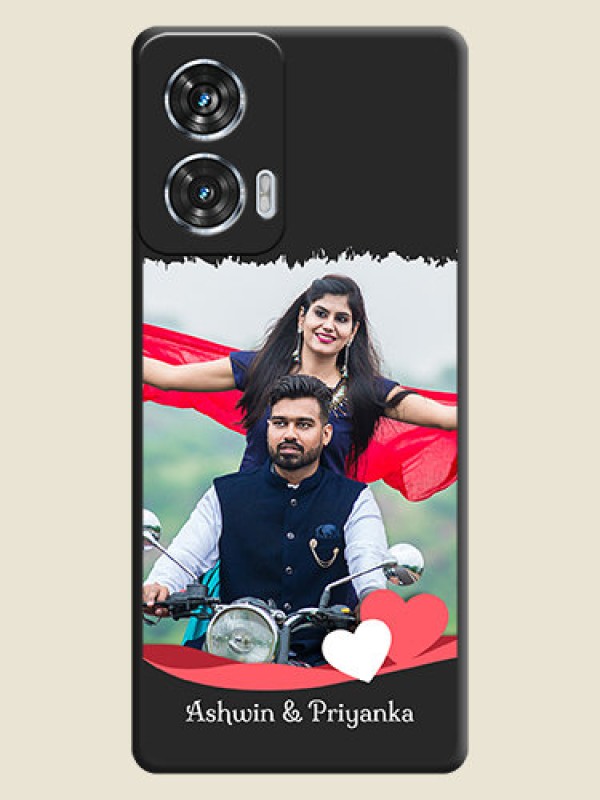 Custom Pin Color Love Shaped Ribbon Design with Text On Space Black Custom Soft Matte Mobile Back Cover - Motorola Edge 50 Fusion