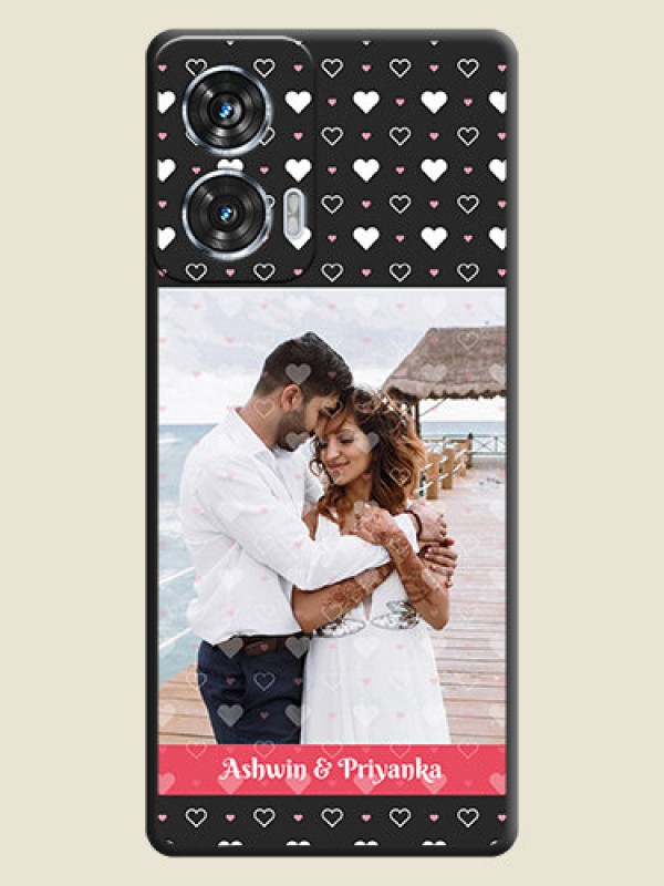 Custom White Color Love Symbols with Text Design on Photo On Space Black Custom Soft Matte Mobile Back Cover - Motorola Edge 50 Fusion