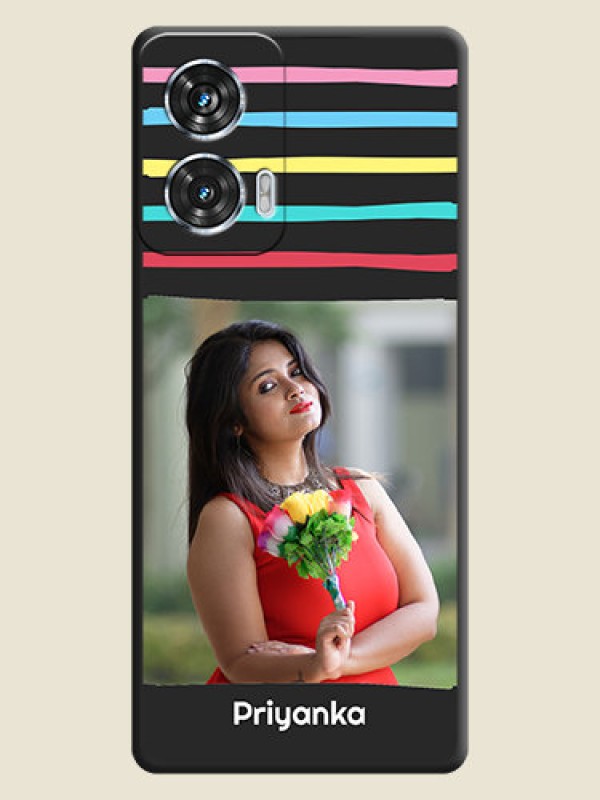 Custom Multicolor Lines with Image On Space Black Custom Soft Matte Mobile Back Cover - Motorola Edge 50 Fusion