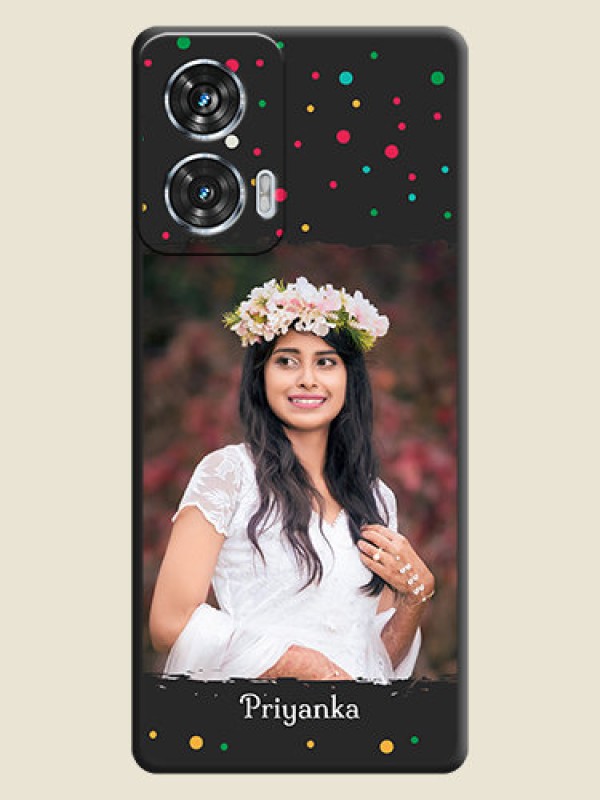 Custom Multicolor Dotted Pattern with Text On Space Black Custom Soft Matte Mobile Back Cover - Motorola Edge 50 Fusion