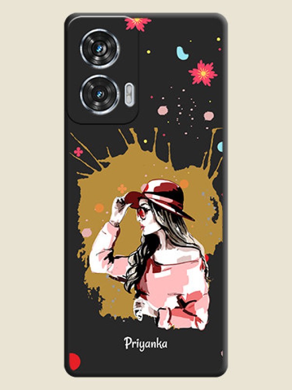 Custom Mordern Lady With Color Splash Background With Custom Text On Space Black Custom Soft Matte Mobile Back Cover - Motorola Edge 50 Fusion