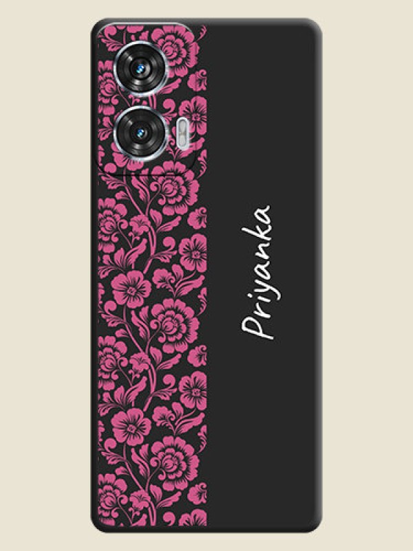 Custom Pink Floral Pattern Design With Custom Text On Space Black Custom Soft Matte Mobile Back Cover - Motorola Edge 50 Fusion
