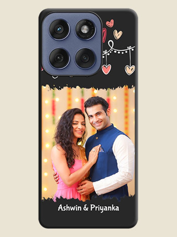 Custom Pink Love Hangings with Name On Space Black Custom Soft Matte Mobile Back Cover - Motorola Edge 60 Fusion