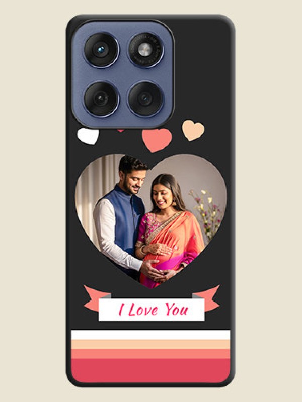 Custom Love Shaped Photo with Colorful Stripes On Space Black Custom Soft Matte Mobile Back Cover - Motorola Edge 60 Fusion