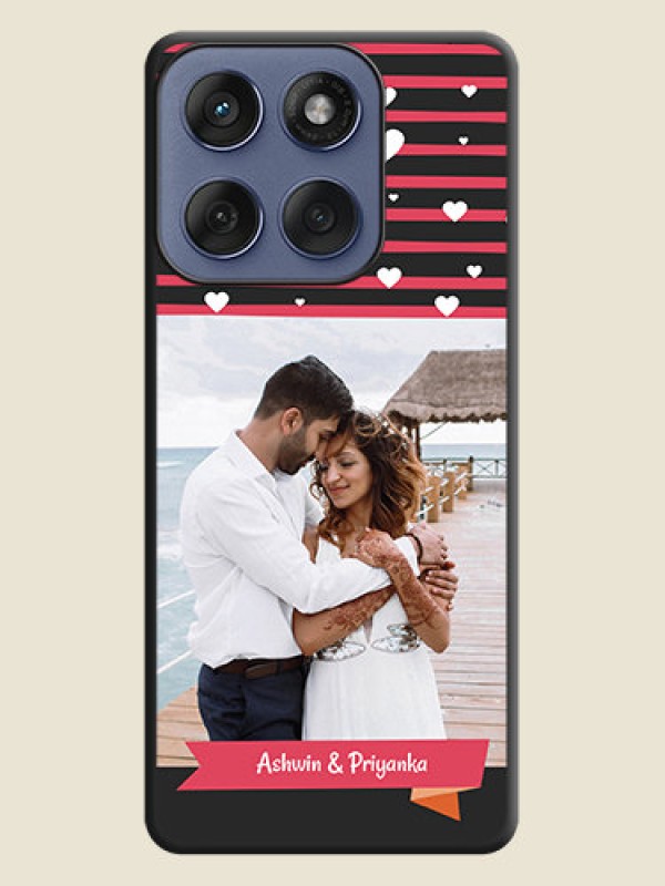 Custom White Color Love Symbols with Pink Lines Pattern On Space Black Custom Soft Matte Mobile Back Cover - Motorola Edge 60 Fusion