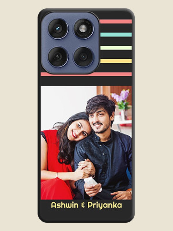 Custom Color Stripes with Photo and Text on Photo On Space Black Custom Soft Matte Mobile Back Cover - Motorola Edge 60 Fusion