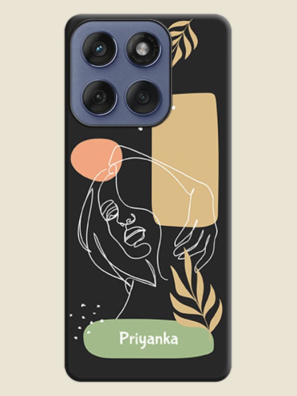 Custom Custom Text With Line Art Of Women & Leaves Design On Space Black Custom Soft Matte Mobile Back Cover - Motorola Edge 60 Fusion