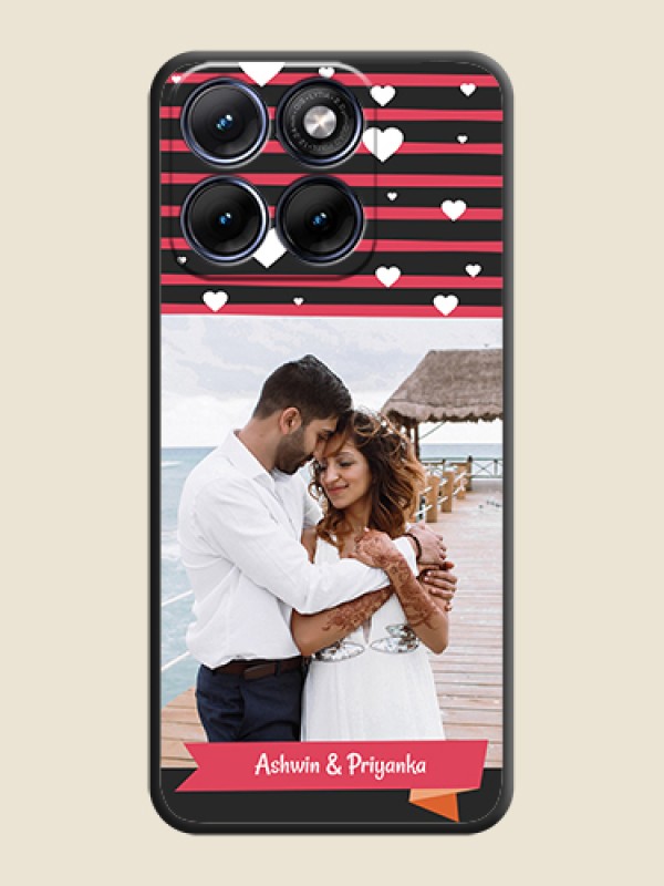 Custom White Color Love Symbols with Pink Lines Pattern On Space Black Custom Soft Matte Mobile Back Cover - Motorola Edge 70 5G