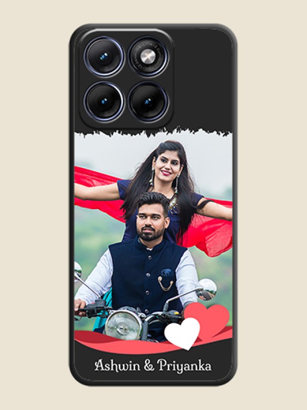 Custom Pin Color Love Shaped Ribbon Design with Text On Space Black Custom Soft Matte Mobile Back Cover - Motorola Edge 70 5G