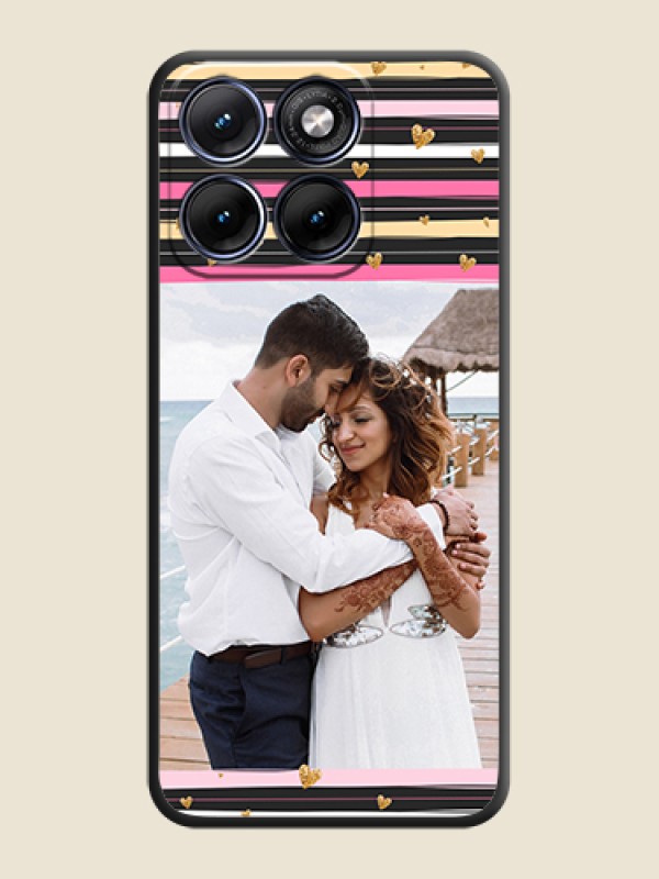 Custom Multicolor Lines and Golden Love Symbols Design on Photo On Space Black Custom Soft Matte Mobile Back Cover - Motorola Edge 70 5G