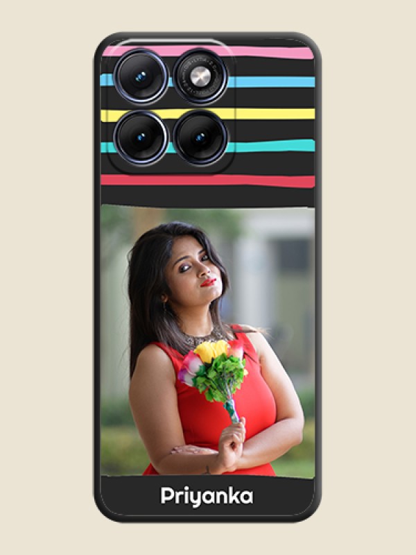 Custom Multicolor Lines with Image On Space Black Custom Soft Matte Mobile Back Cover - Motorola Edge 70 5G