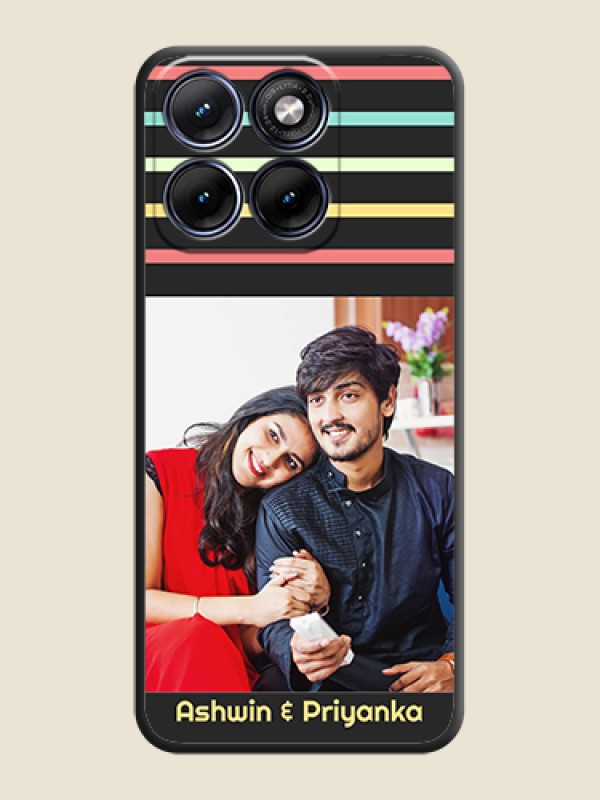 Custom Color Stripes with Photo and Text on Photo On Space Black Custom Soft Matte Mobile Back Cover - Motorola Edge 70 5G