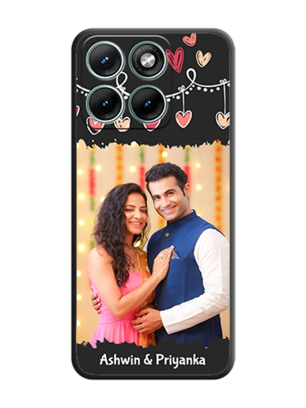 Custom Pink Love Hangings with Name On Space Black Custom Soft Matte Mobile Back Cover - Motorola Edge 70 Fusion