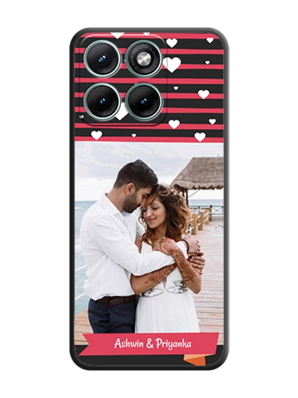 Custom White Color Love Symbols with Pink Lines Pattern On Space Black Custom Soft Matte Mobile Back Cover - Motorola Edge 70 Fusion