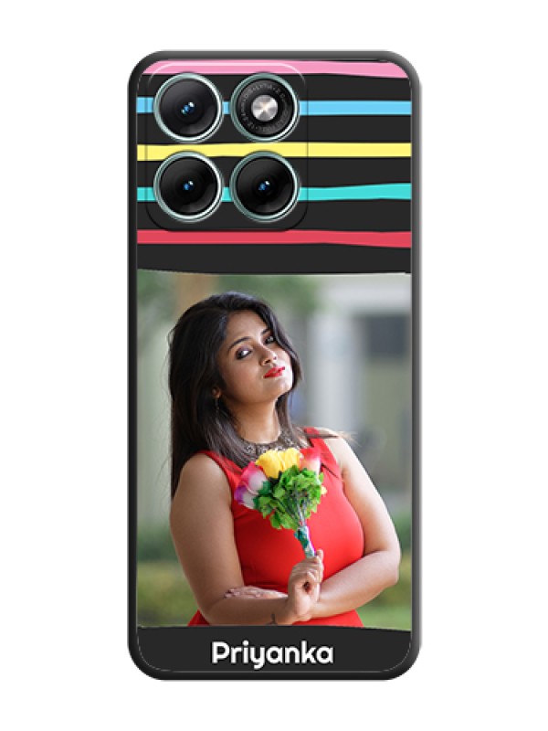 Custom Multicolor Lines with Image On Space Black Custom Soft Matte Mobile Back Cover - Motorola Edge 70 Fusion